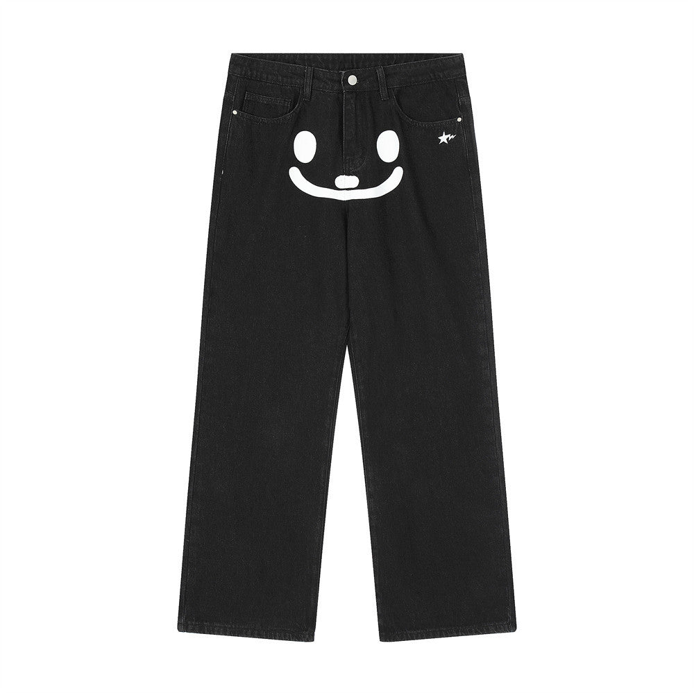 Printed Denim Straight-leg Trousers Men