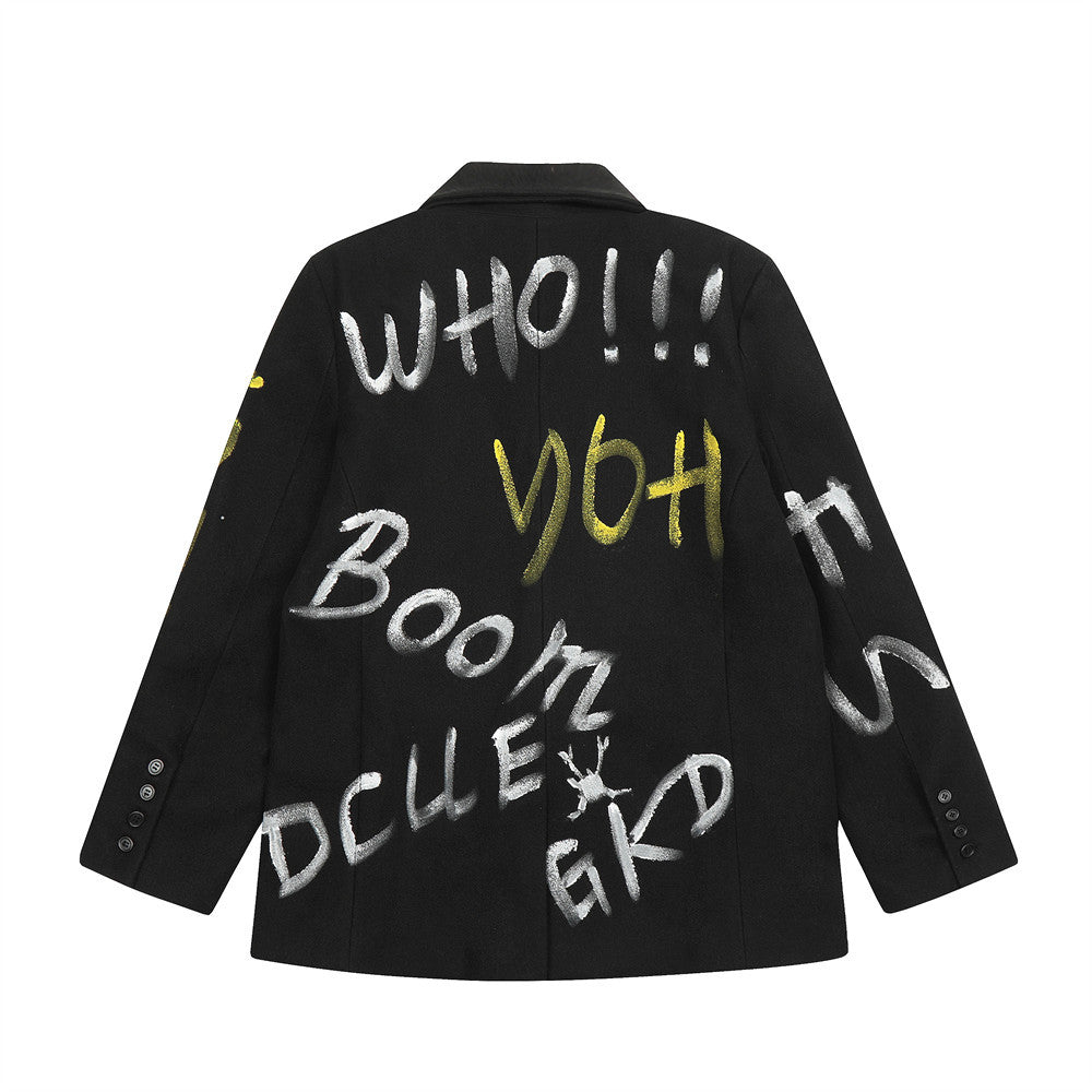 Graffiti Letters Printed Trench Coat Men