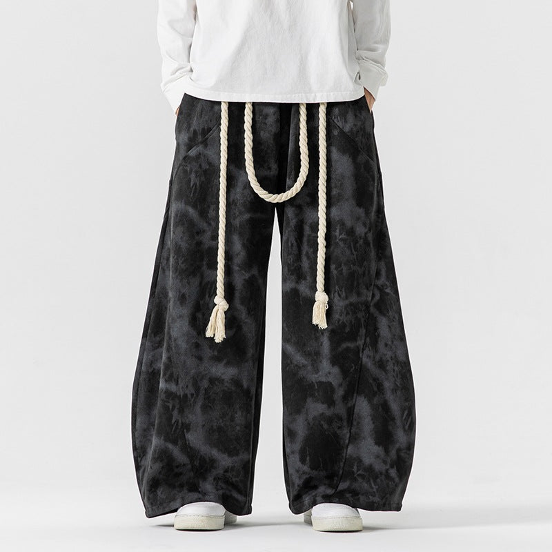 Mens Plus-Size Japanese-Hong Kong Style Tie-Dye Casual Sweatpants