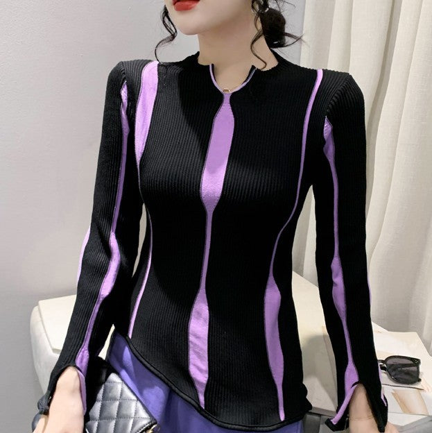 Striped Purple Sweater For Women