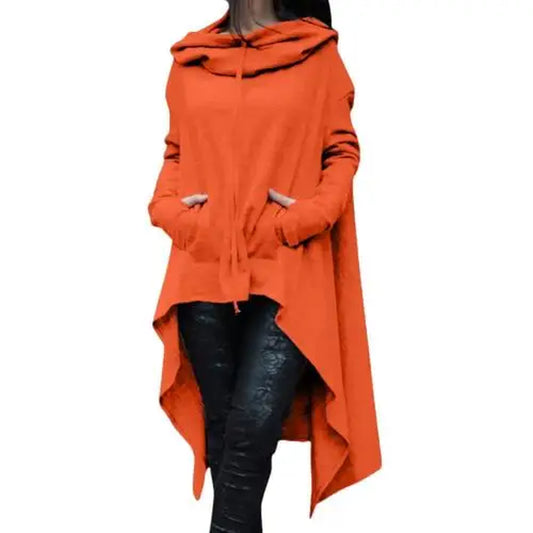 Hoodies for Women Long Irregular Sweatshirts Hoodies Solid Color Long Sleeve Asymmetrical Hem Fishtail Hooded Hoodie Sweatshirt