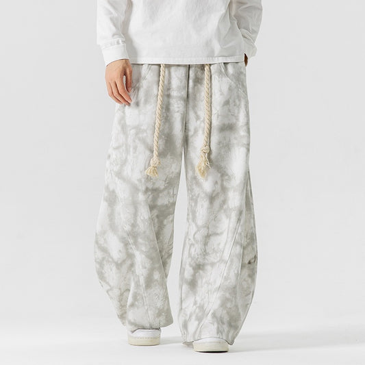 Mens Plus-Size Japanese-Hong Kong Style Tie-Dye Casual Sweatpants