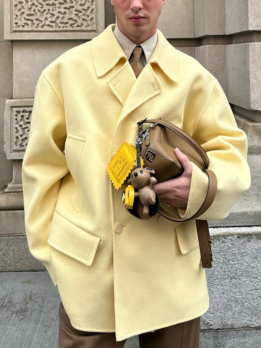 Light Yellow Woolen Single-breasted Coat