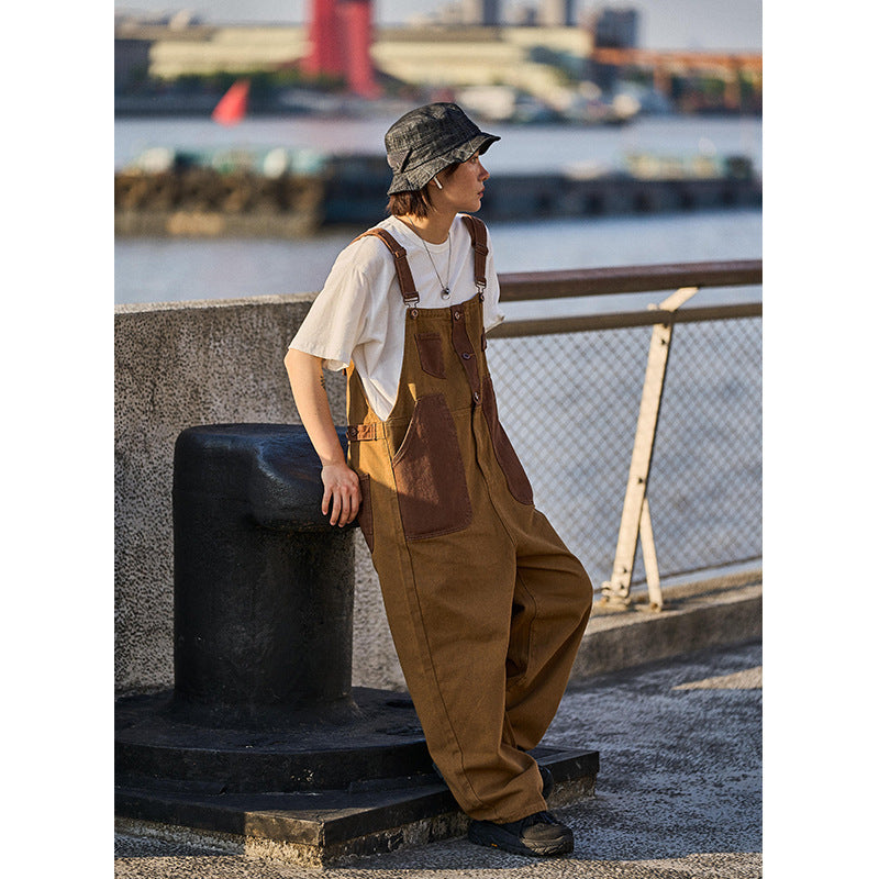 Loose Trendy Retro Khaki Suspender Overalls