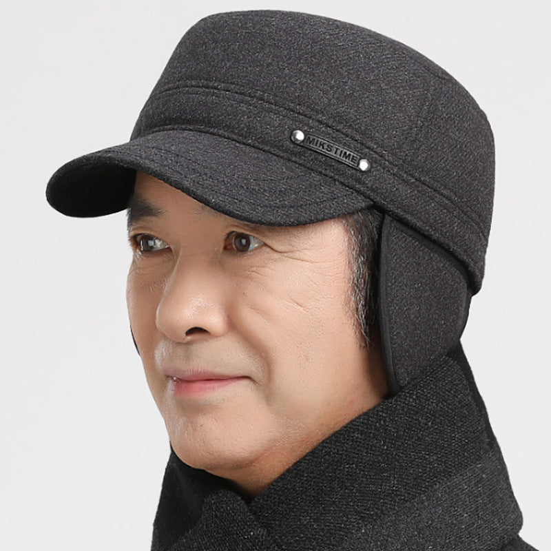 Flat Top Men's Autumn And Winter Warm Dad Old Man Ears Protection Peaked Cap