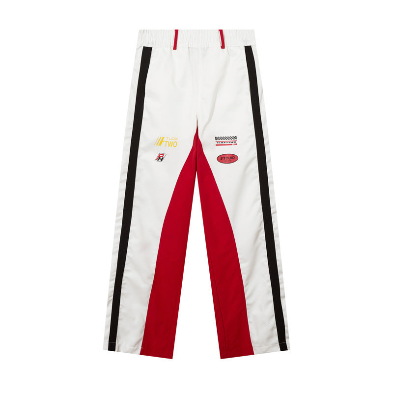 Functional Racing Wind Color Contrast Patchwork Straight Cargo Pants