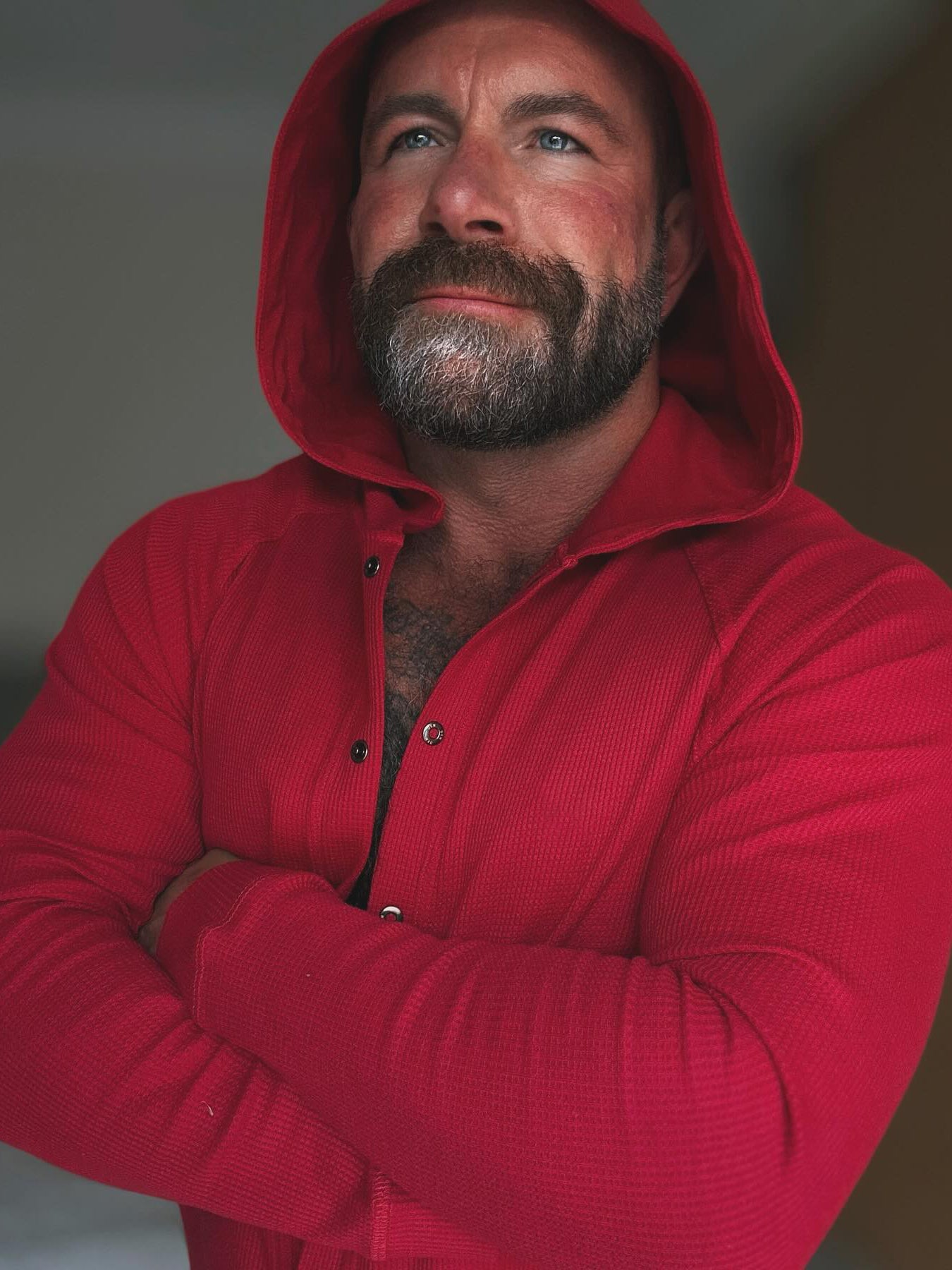 Red Hooded Button - Front Onesie