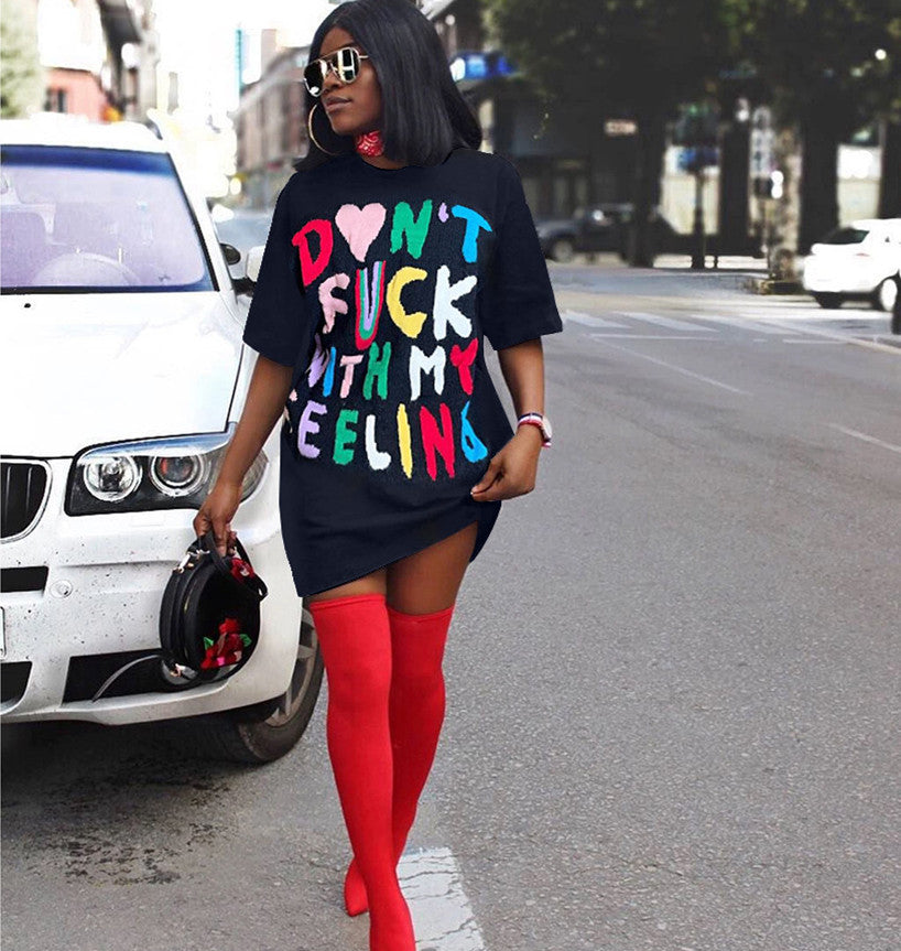 Women's Fashion Multicolor Letter T-Shirt Dress