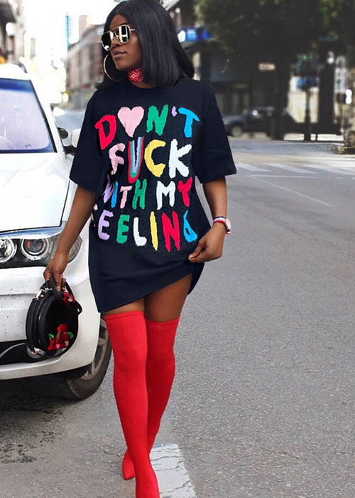 Women's Fashion Multicolor Letter T-Shirt Dress