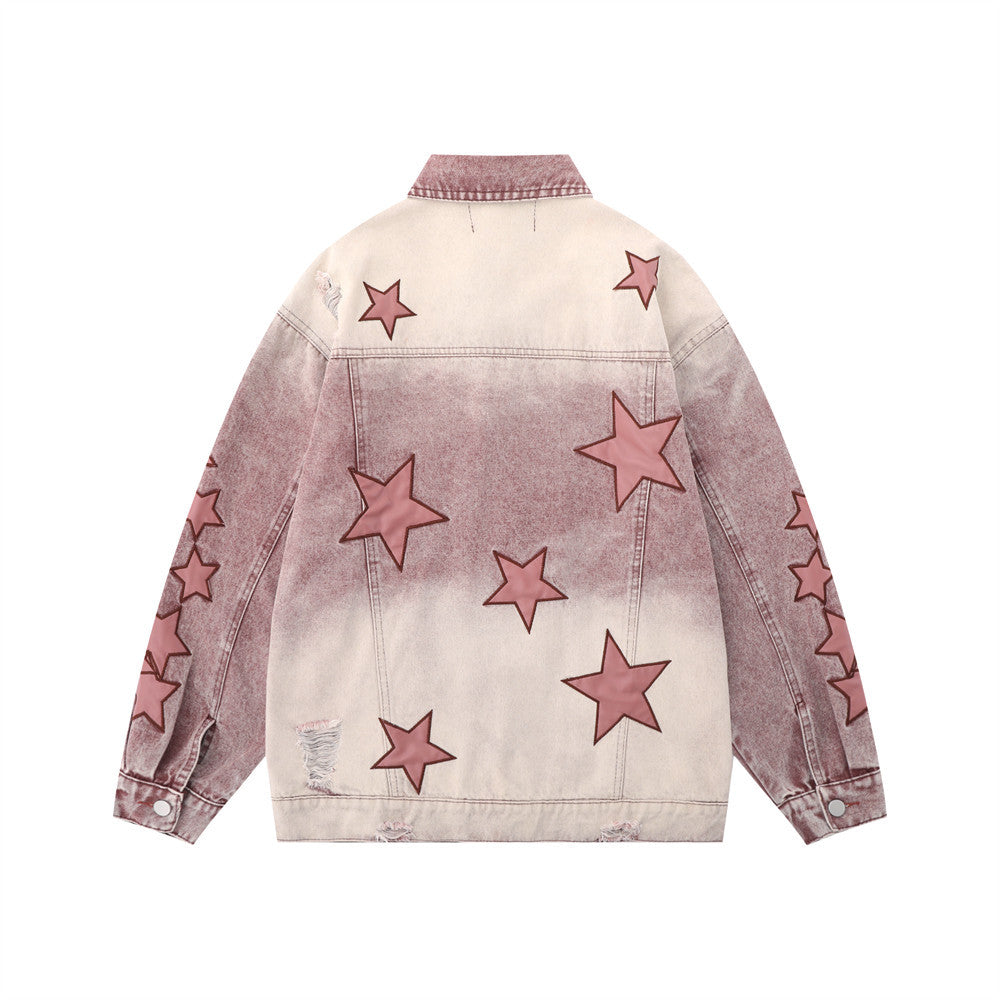 Five-pointed Star Embroidery Denim Jacket Men