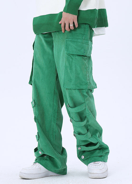 Men's Big Pocket Workwear Personality Strap Wide Leg Pants