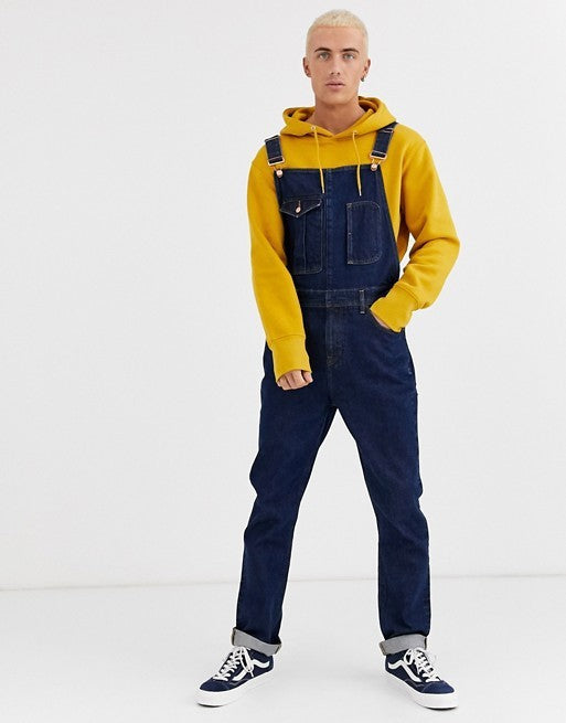 Solid Color Men's Denim Suspenders Jumpsuit