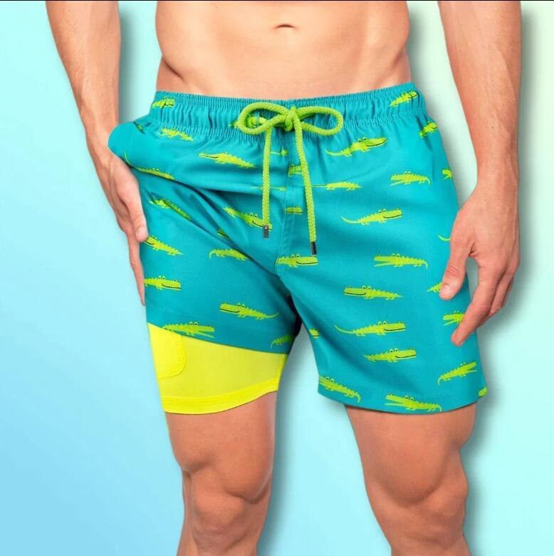 Summer Menswear Beach Sports Printed Double-layer Shorts