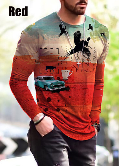 Halloween Autumn And Winter Men S Print Simple Long-Sleeved T Shirt