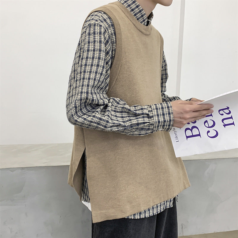 Men's Long Sleeve Slit Sweater With Sleeveless Vest