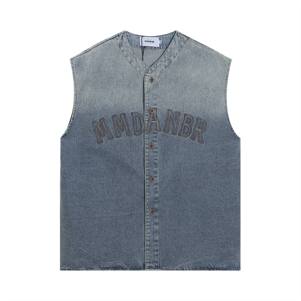 Hanging Dye Gradient Denim Vest Men