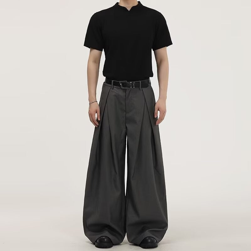 Summer Three-dimensional Pleated Loose Non-ironing Casual Straight Trousers Men