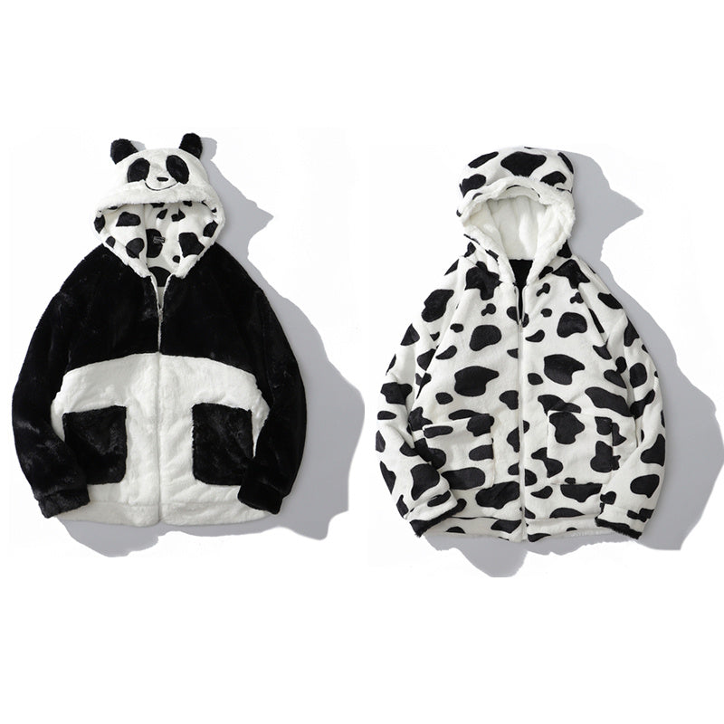 Winter Double-sided Cow Panda Faux Fur Coat On Both Sides