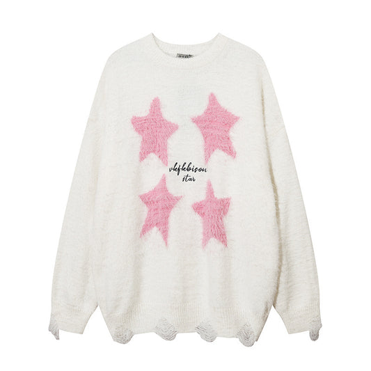 Five-pointed Star Flocking Jacquard And Fleece Lining Sweater Men