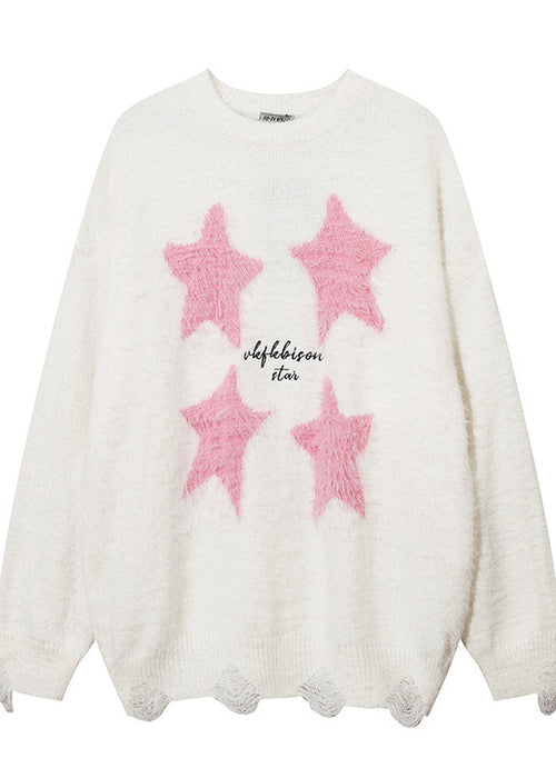 Five-pointed Star Flocking Jacquard And Fleece Lining Sweater Men