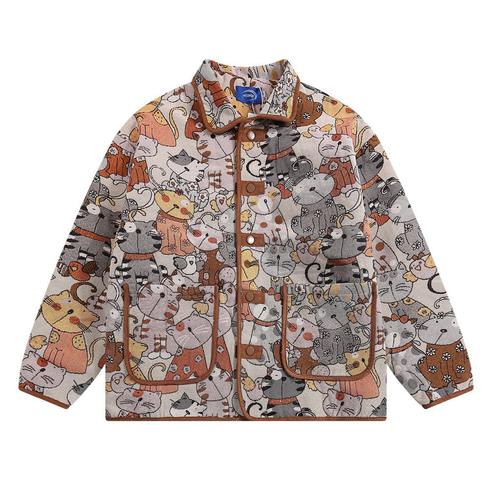 Jacquard Quilted Polo Collar Jacket Men