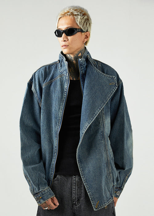 Stand Collar Denim Coat For Men