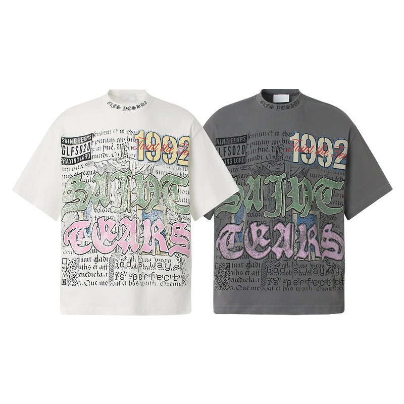 American Retro National Trend Hip Hop Graffiti Short Sleeve