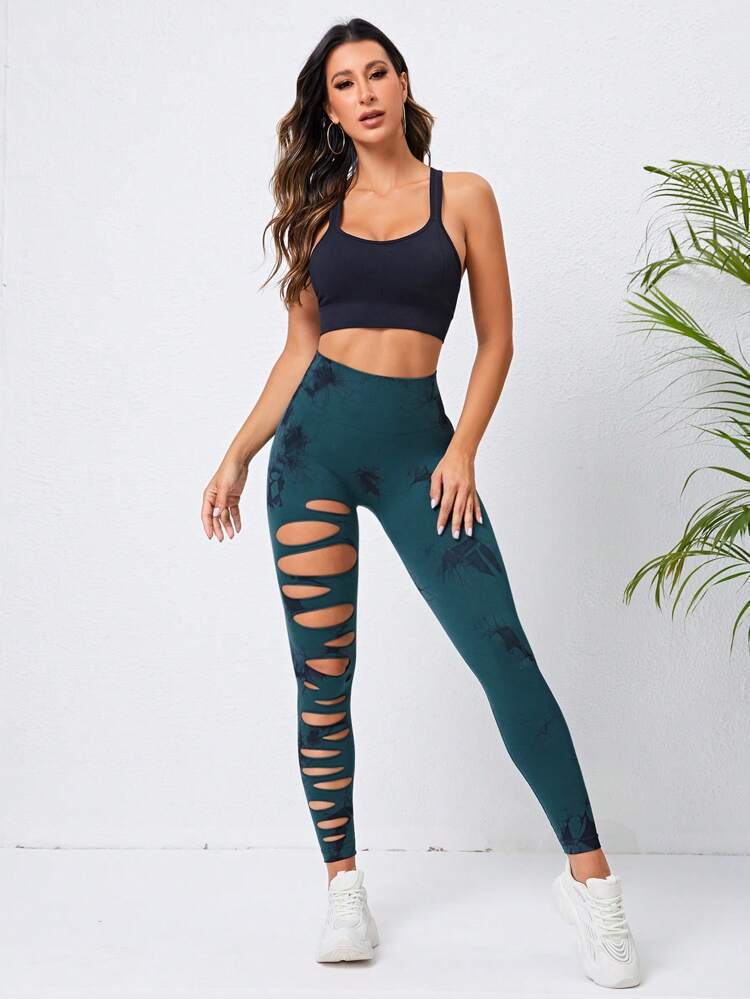 Hollow Tie-dye Yoga Pants High Waist Hip Lift Fitness Pants