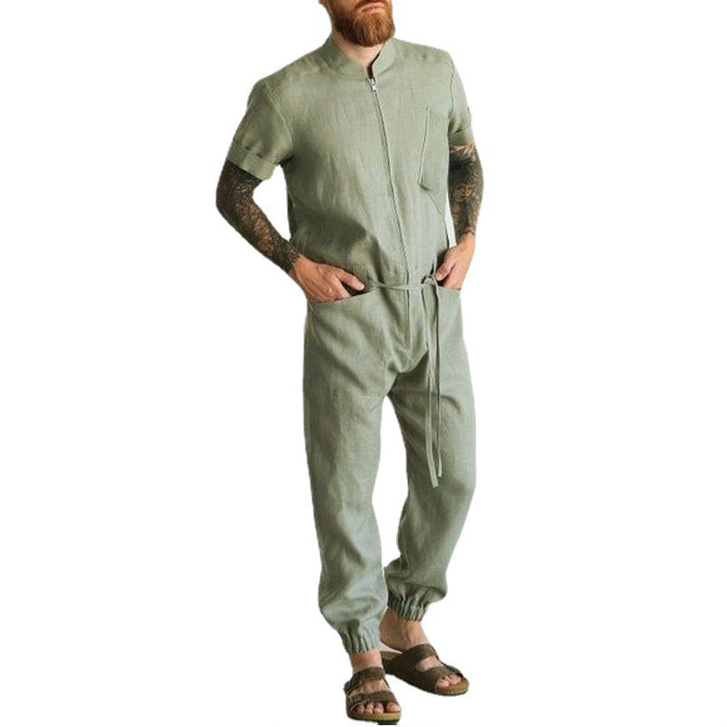 Men's Short-sleeved One-piece Cargo Pants