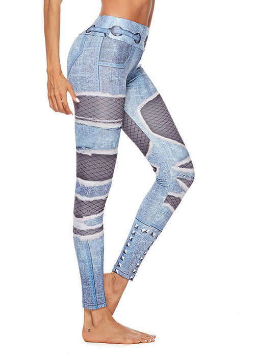 Ripped Denim Hip Lift Yoga Pants