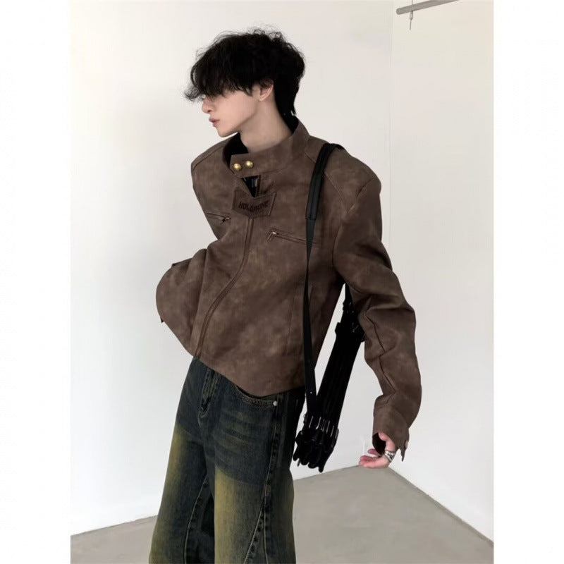 Fashion Brand Design Short Coat Men's Retro Brown