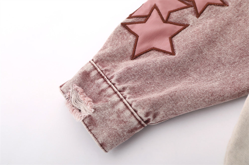 Five-pointed Star Embroidery Denim Jacket Men