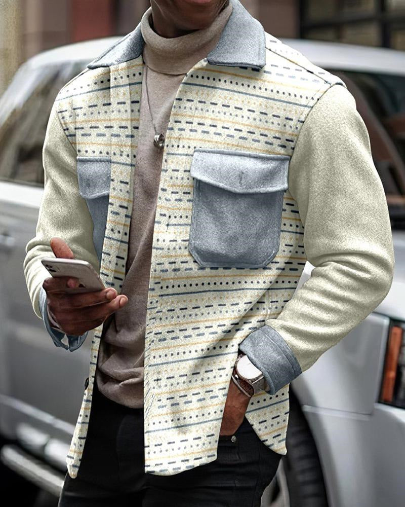 Velvet Padded Shirt 3D Digital Printing Geometric Lapel