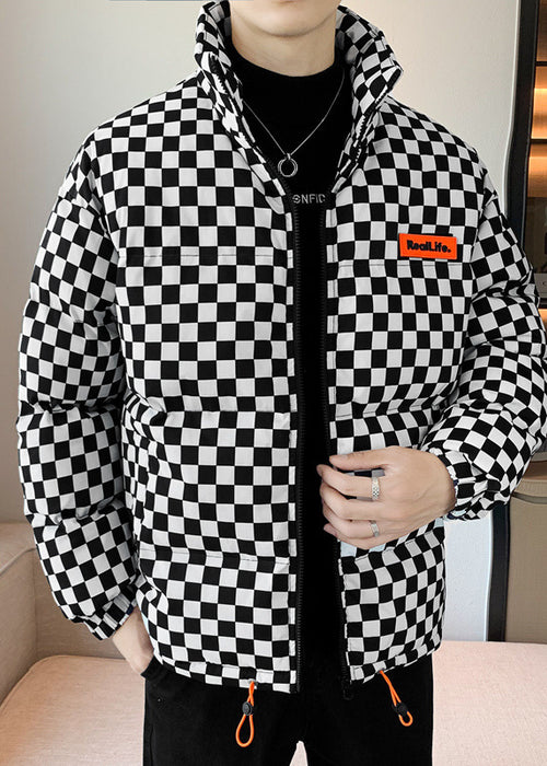 Down Cotton-padded Clothes Chessboard Stand Collar Men Thick Warm Jacket