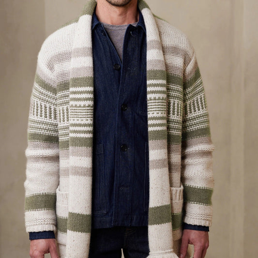 Men's Sweater Cardigan Striped Stitching Tassel Knitted Coat