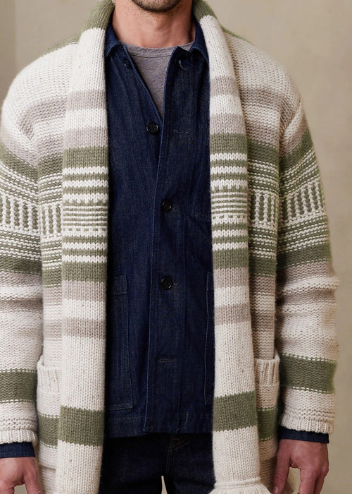 Men's Sweater Cardigan Striped Stitching Tassel Knitted Coat