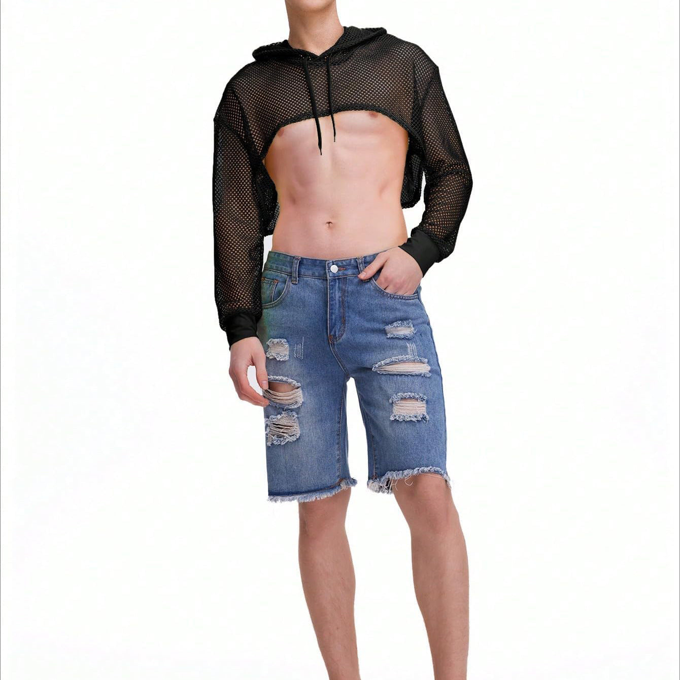 European And American-style Men's Micro-transparent Sexy Cutout Top Men