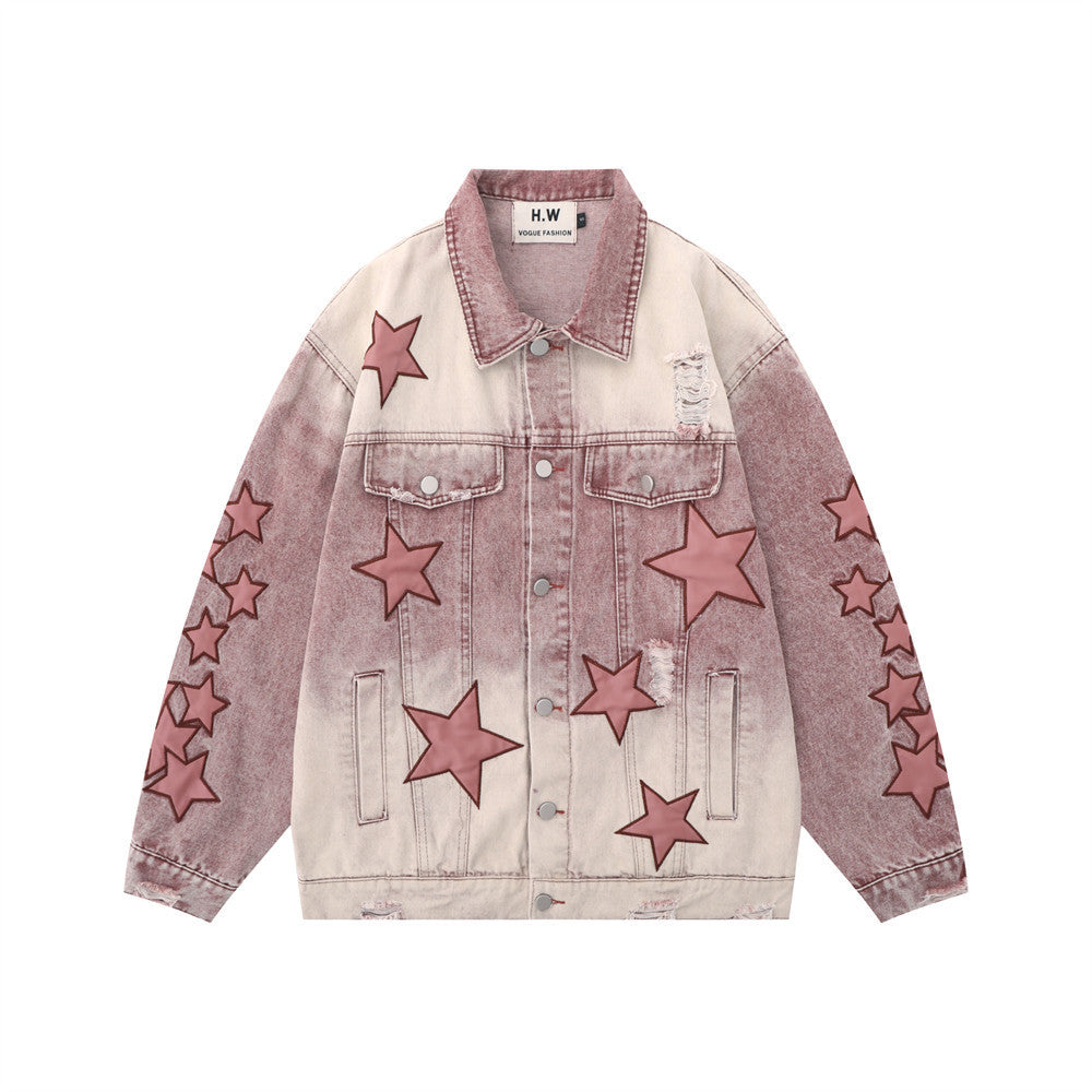 Five-pointed Star Embroidery Denim Jacket Men