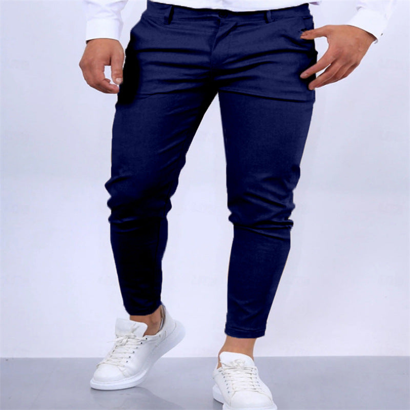 Men's Solid Color Twill Slim Fit Stretch Feet Pants