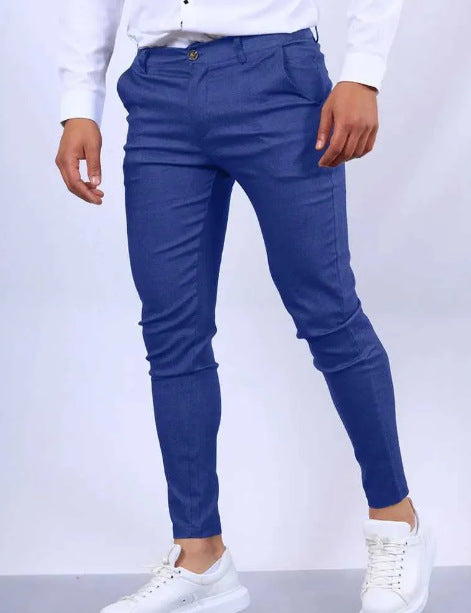Men's Solid Color Twill Slim Fit Stretch Feet Pants