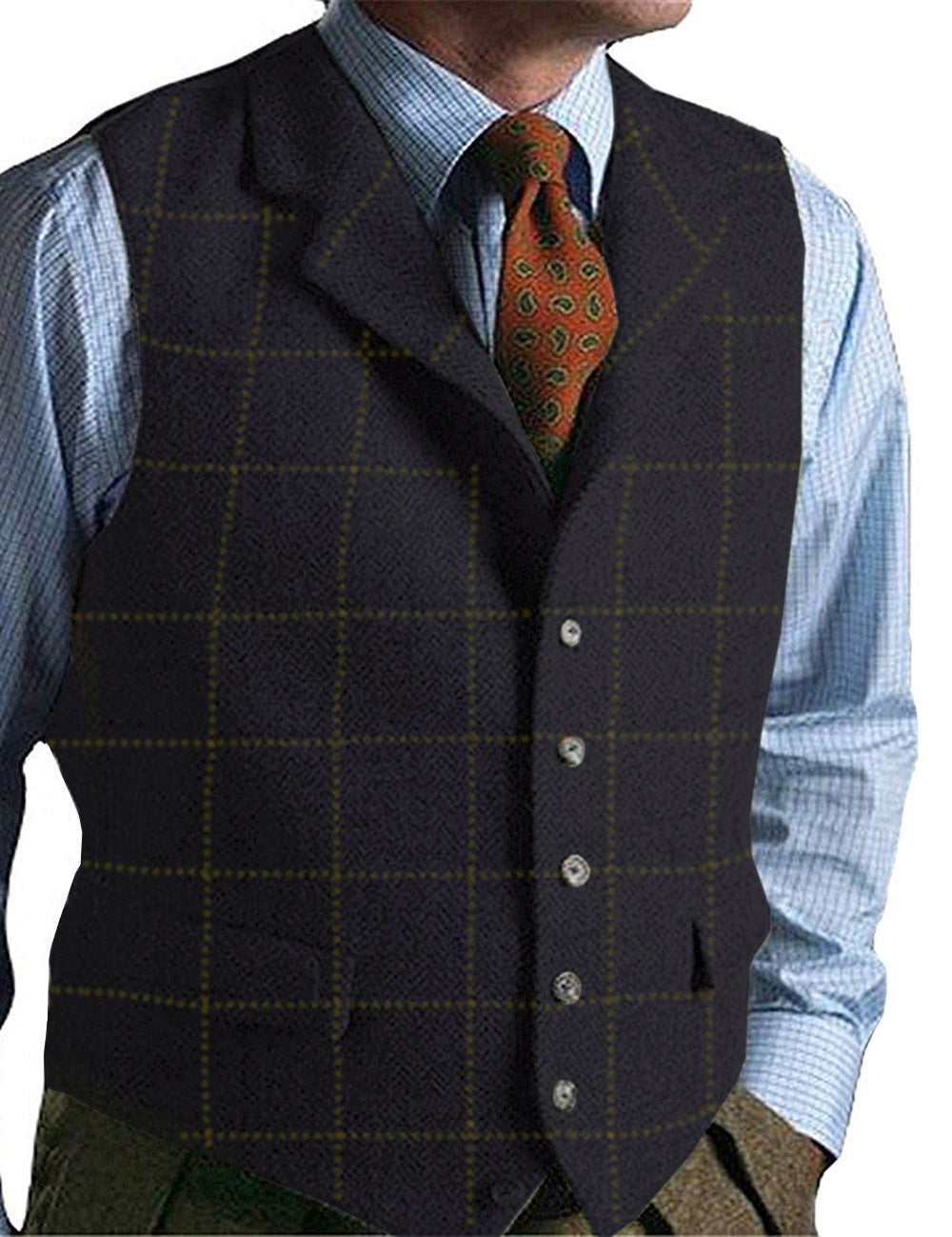 men suits plaid tweed gilet