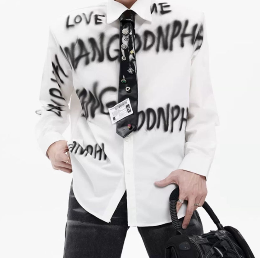 Profile Padded Shoulder White Shirt