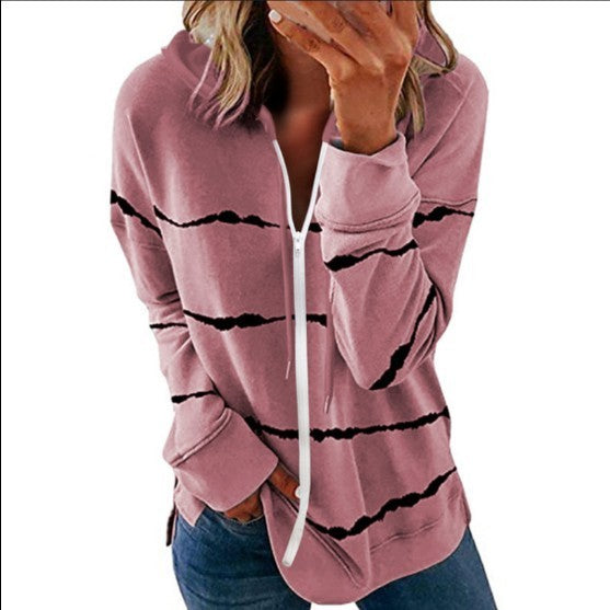 Women's Striped Printed Loose Hooded Sweater