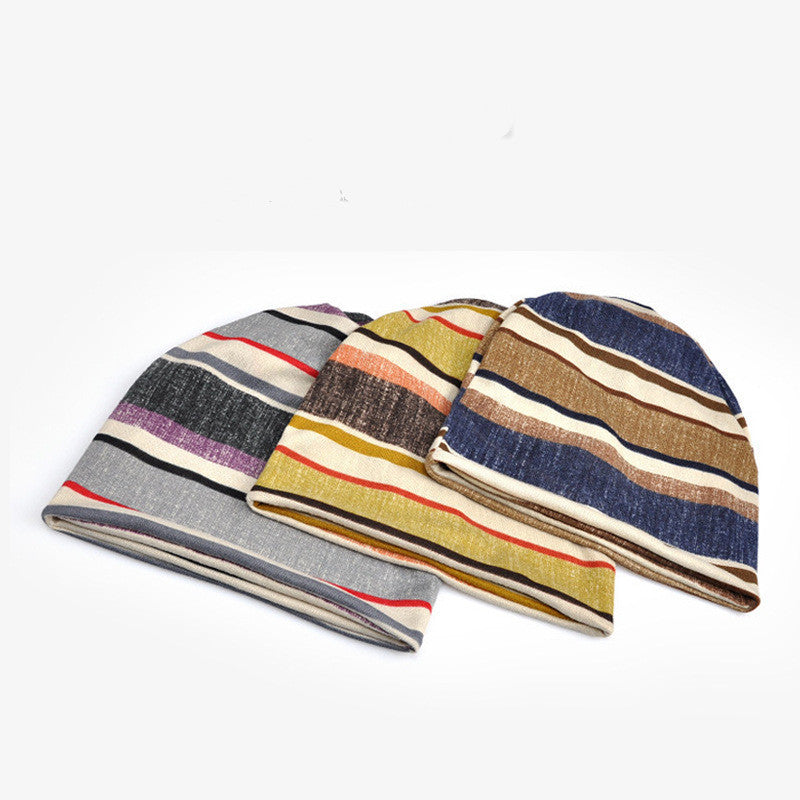 Striped Scarf Hat Men And Women All-match Pullover Hat Casual