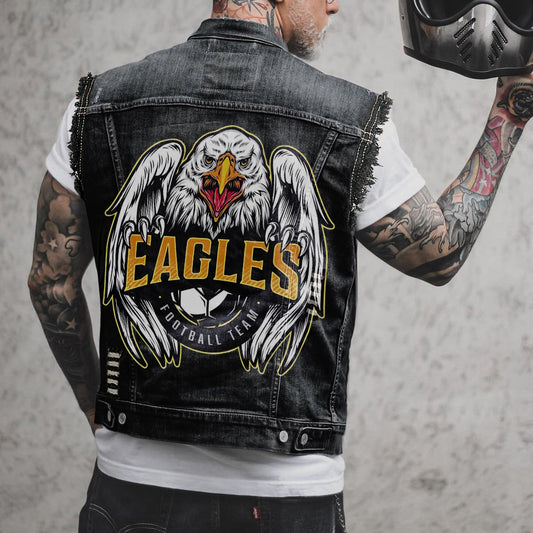 Eagle Print Street Denim Vest Coat