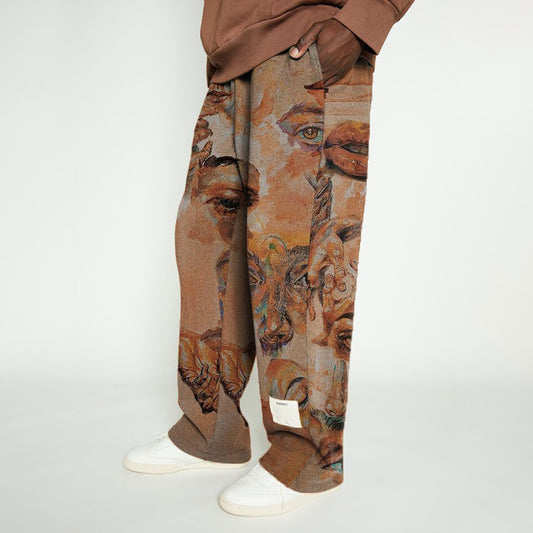 Men's Printed Mid Waist Loose Casual Trousers