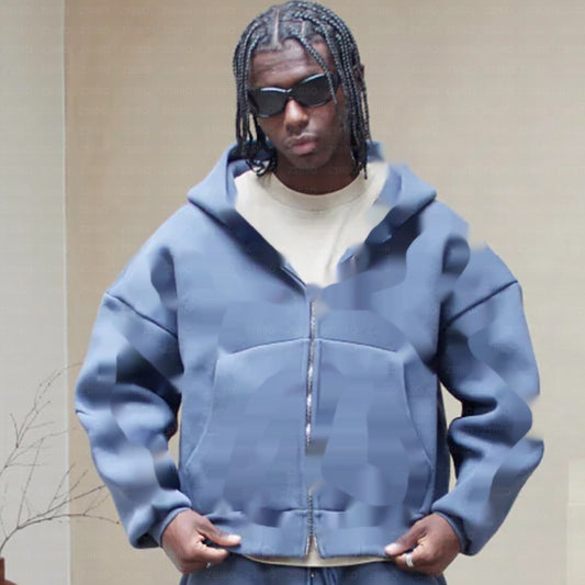 Autumn Winter Street Trendy Casual Solid Color Zipper Hoodie Men