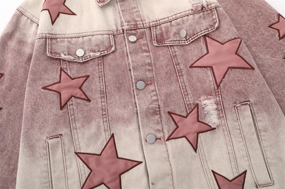 Five-pointed Star Embroidery Denim Jacket Men