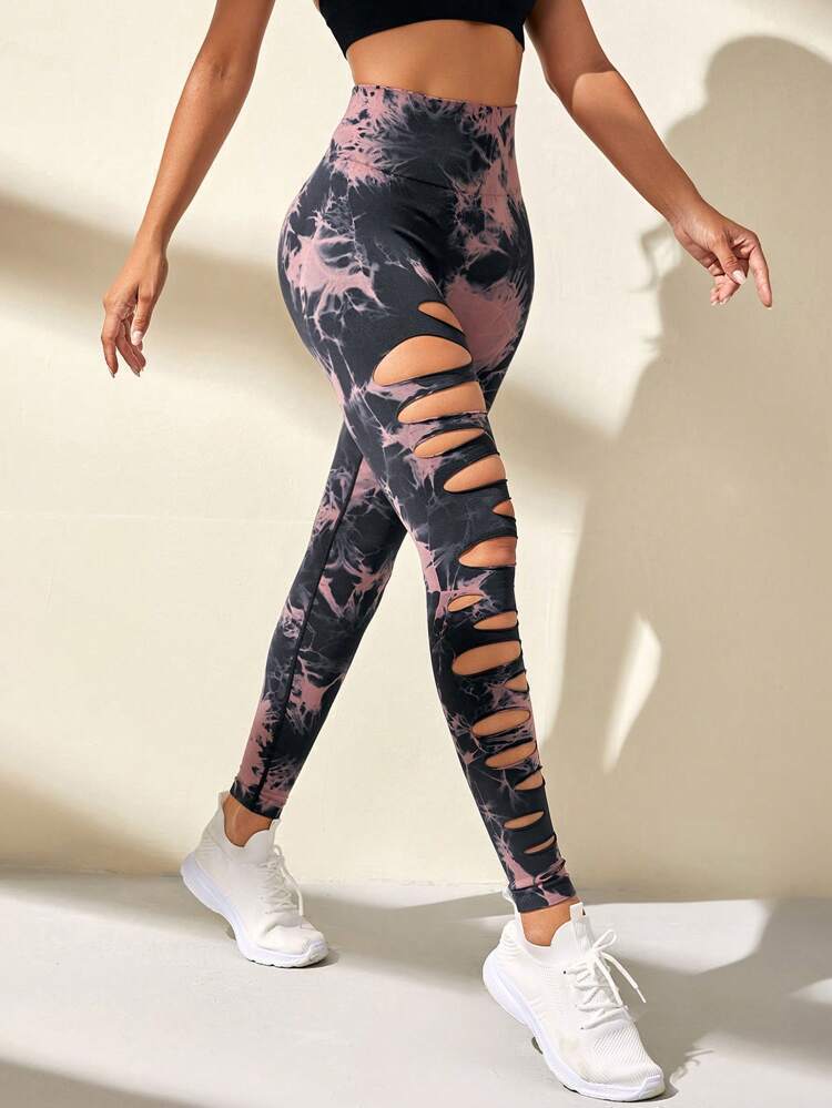 Hollow Tie-dye Yoga Pants High Waist Hip Lift Fitness Pants