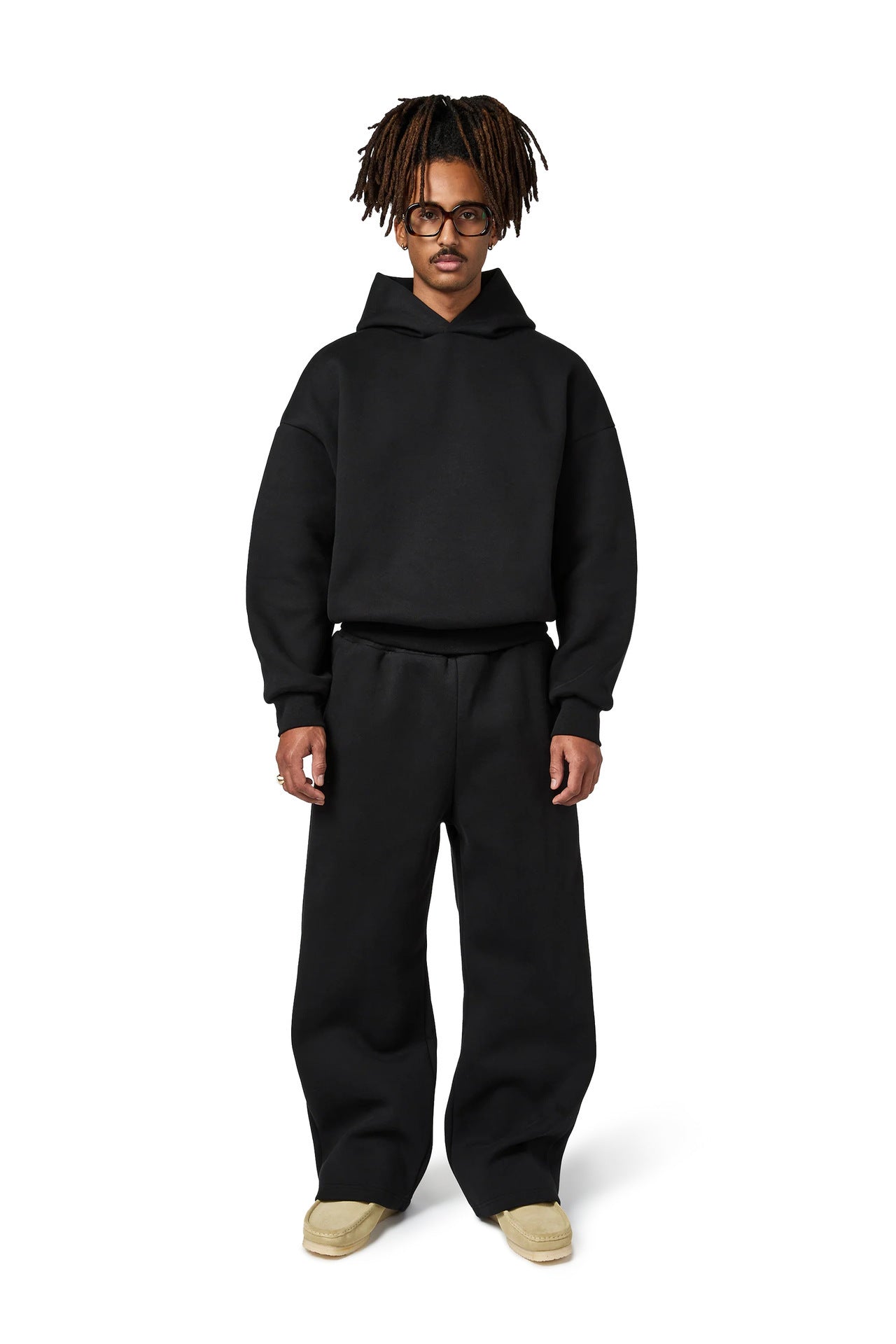 Hooded Loose Outfit Drop-shoulder Sweatshirt Hidden Drawstring Belt